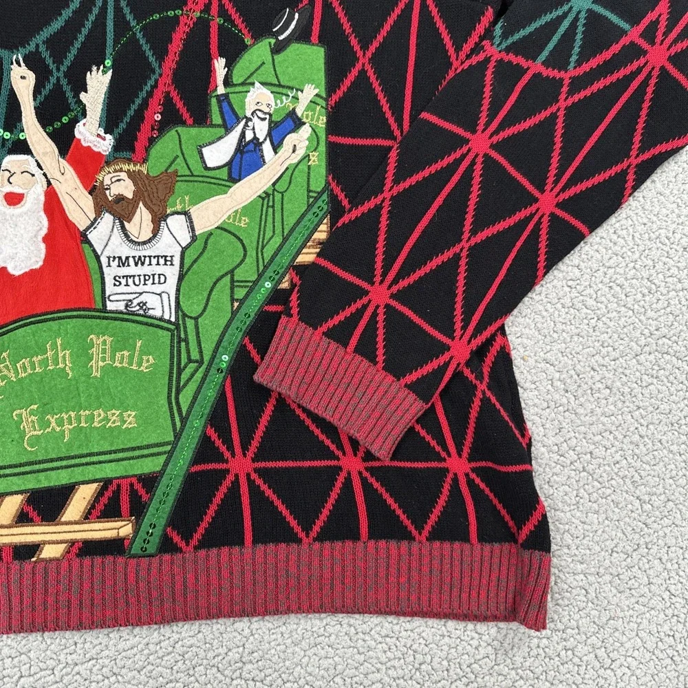 Blizzard Bay Ugly Christmas Sweater Men 2XL Multicolored Santa Jesus Embroidered